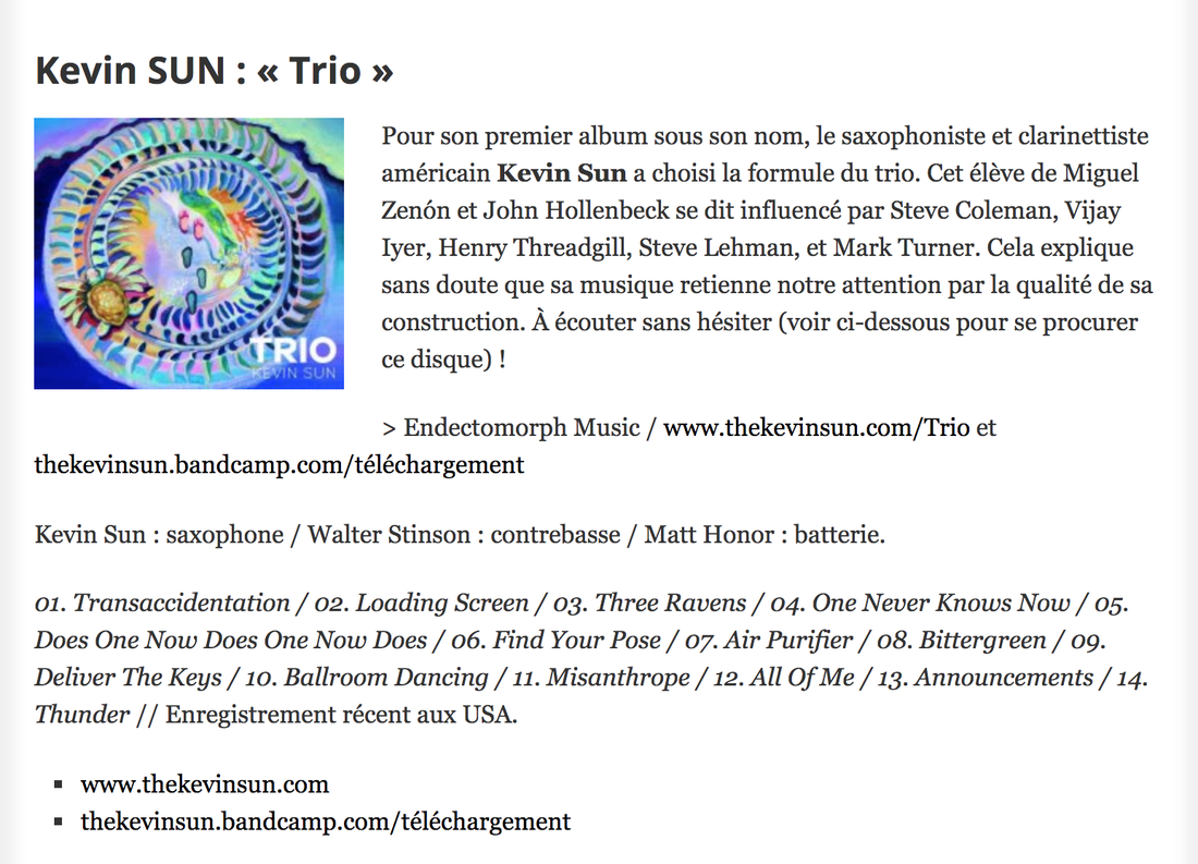 French Jazz Blog Culture Jazz reviews Trio by Kevin Sun